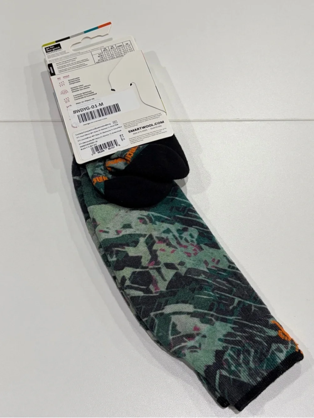 SmartWool Men's Medium Targeted Cushion Green Slopes Print Ski Socks NWT Black